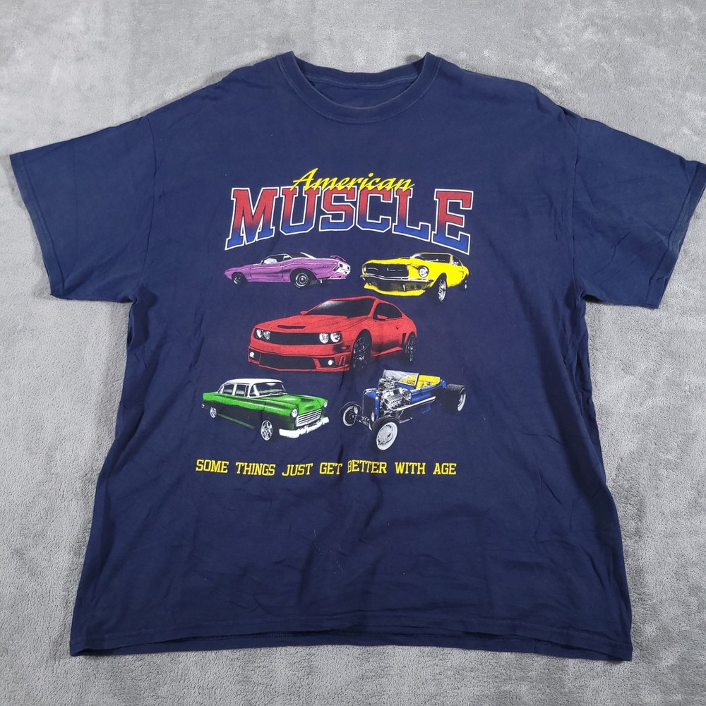 American Muscle T-Shirt Men XL Navy Blue  Graphic Tee Short Sleeve Car Unbranded